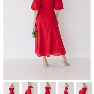 Chic Red Midi Dress with Puff Sleeves